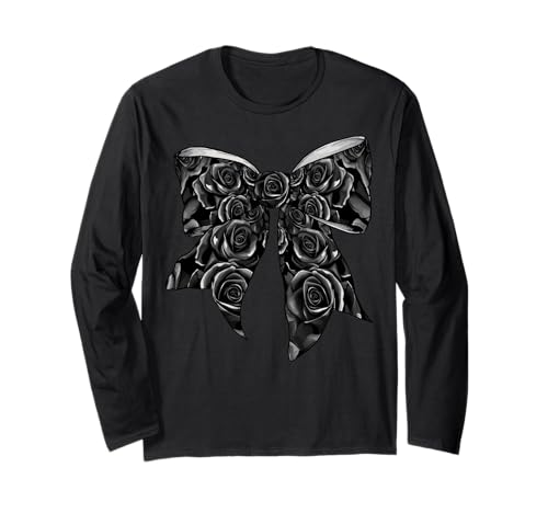 Schwarze Rosen Rose Blumenmuster Mädchen Kokette Schleife Langarmshirt von Womens Coquette Bow Roses Black Flower Gifts