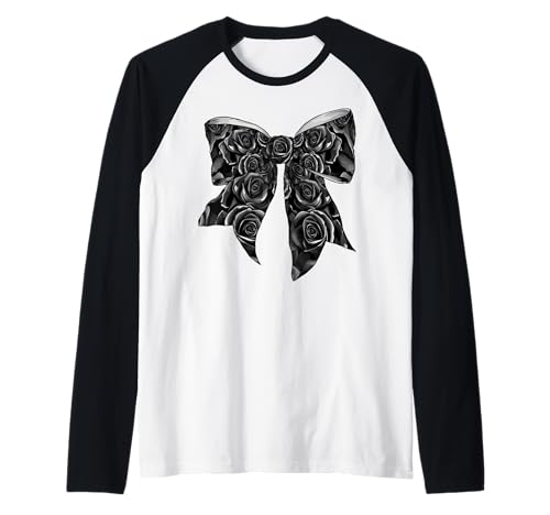 Schwarze Rosen Rose Blumenmuster Mädchen Kokette Schleife Raglan von Womens Coquette Bow Roses Black Flower Gifts