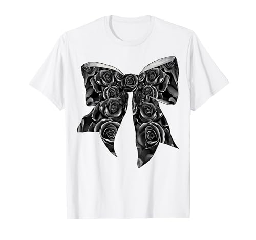 Schwarze Rosen Rose Blumenmuster Mädchen Kokette Schleife T-Shirt von Womens Coquette Bow Roses Black Flower Gifts