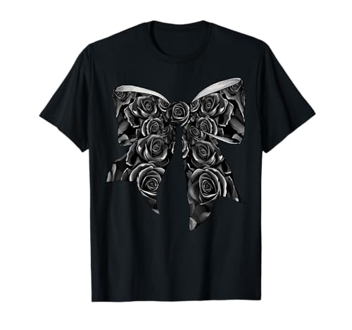 Schwarze Rosen Rose Blumenmuster Mädchen Kokette Schleife T-Shirt von Womens Coquette Bow Roses Black Flower Gifts