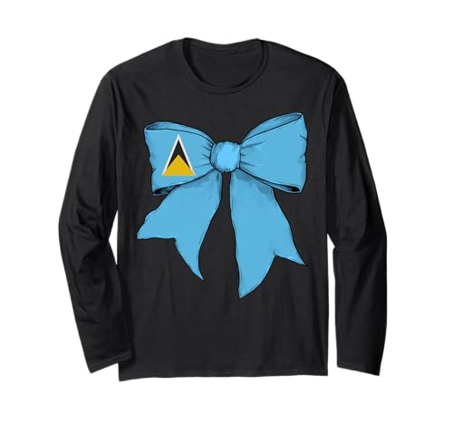 Sankt Lucia St. Lucian Pride Flagge Mädchen Kokette Schleife Band Langarmshirt Sankt Lucia St. Lucian Pride Flagge Mädchen Kokette Schleife Band Langarmshirt von Womens Coquette Bow Saint Lucia Heritage Gifts