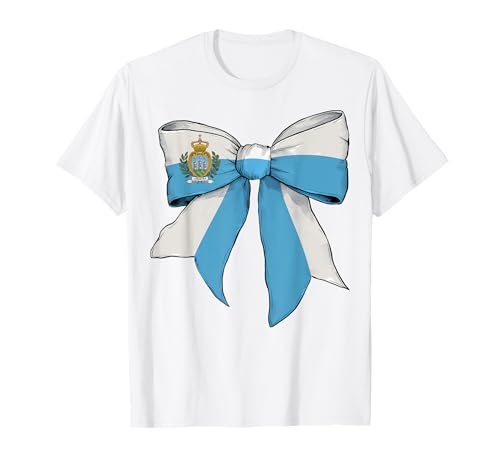 San Marino Sammarinesischer Stolz Flagge Mädchen Kokette Schleife Band T-Shirt von Womens Coquette Bow San Marino Heritage Flag Gifts