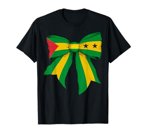 Sao Tome und Principe São Toméan Pride Flagge Mädchen Kokette T-Shirt Sao Tome und Principe São Toméan Pride Flagge Mädchen Kokette T-Shirt von Womens Coquette Bow Sao Tome And Principe Gifts