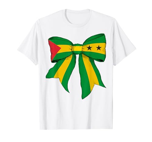 Sao Tome und Principe São Toméan Pride Flagge Mädchen Kokette T-Shirt Sao Tome und Principe São Toméan Pride Flagge Mädchen Kokette T-Shirt von Womens Coquette Bow Sao Tome And Principe Gifts