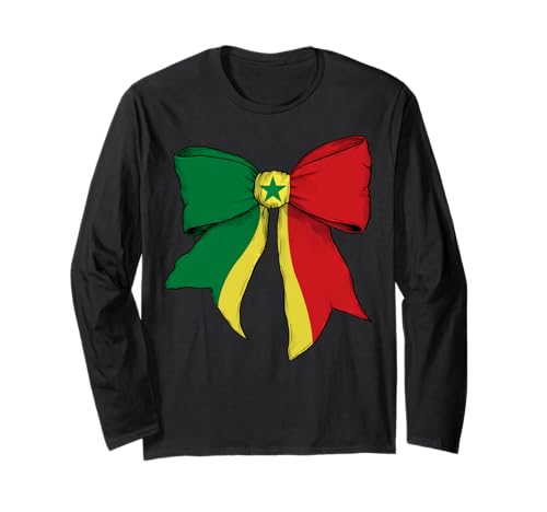 Kokettenschleifenband mit senegalesischer Pride-Flagge für Mädchen Langarmshirt von Womens Coquette Bow Senegal Heritage Flag Gifts