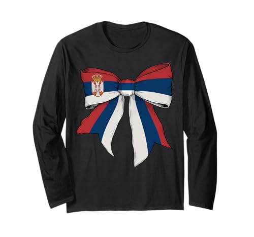 Serbien Serbien Pride Flag Girl Coquette Bow Ribbon Langarmshirt Serbien Serbien Pride Flag Girl Coquette Bow Ribbon Langarmshirt von Womens Coquette Bow Serbia Heritage Flag Gifts