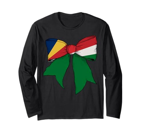 Seychellen Seychellen Pride Flagge Mädchen Kokette Schleife Band Langarmshirt von Womens Coquette Bow Seychelles Heritage Flag Gifts
