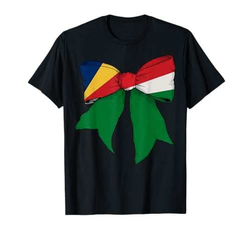 Seychellen Seychellen Pride Flagge Mädchen Kokette Schleife Band T-Shirt von Womens Coquette Bow Seychelles Heritage Flag Gifts
