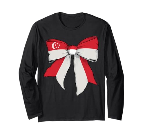 Singapur Singapur Pride Flag Girl Coquette Bow Ribbon Langarmshirt von Womens Coquette Bow Singapore Heritage Flag Gifts