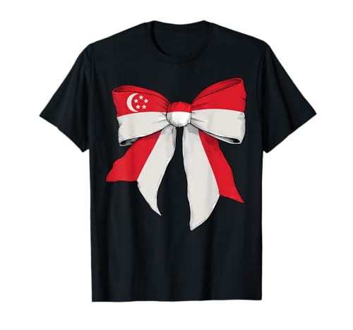 Singapur Singapur Pride Flag Girl Coquette Bow Ribbon T-Shirt von Womens Coquette Bow Singapore Heritage Flag Gifts