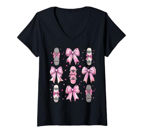 Damen Skateboard Skateboarder Skateboard Skater Mädchen Kokette T-Shirt mit V-Ausschnitt Damen Skateboard Skateboarder Skateboard Skater Mädchen Kokette T-Shirt mit V-Ausschnitt von Womens Coquette Bow Skateboarding Skater Gifts