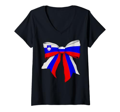 Damen Slowenien Slowenien Pride Flagge Mädchen Kokette Schleife Band T-Shirt mit V-Ausschnitt Damen Slowenien Slowenien Pride Flagge Mädchen Kokette Schleife Band T-Shirt mit V-Ausschnitt von Womens Coquette Bow Slovenia Heritage Flag Gifts