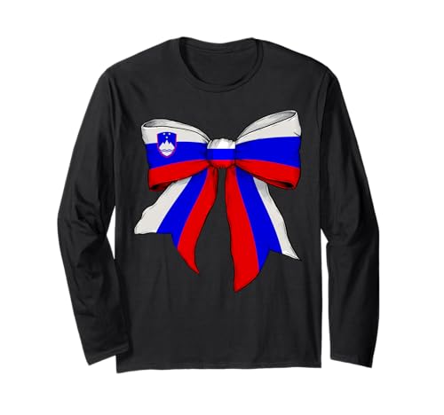 Slowenien Slowenien Pride Flagge Mädchen Kokette Schleife Band Langarmshirt Slowenien Slowenien Pride Flagge Mädchen Kokette Schleife Band Langarmshirt von Womens Coquette Bow Slovenia Heritage Flag Gifts