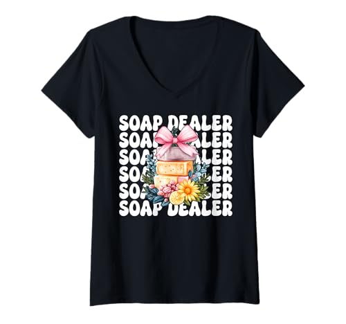 Damen Seifenhändler Seifenherstellung Seifenmacher Mädchen Mama Kokette Schleife T-Shirt mit V-Ausschnitt von Womens Coquette Bow Soap Making Soap Maker Gifts