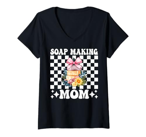 Damen Seifenherstellung Mama Seifenbereiter Seifenhändler Mama Muttertag T-Shirt mit V-Ausschnitt Damen Seifenherstellung Mama Seifenbereiter Seifenhändler Mama Muttertag T-Shirt mit V-Ausschnitt von Womens Coquette Bow Soap Making Soap Maker Gifts