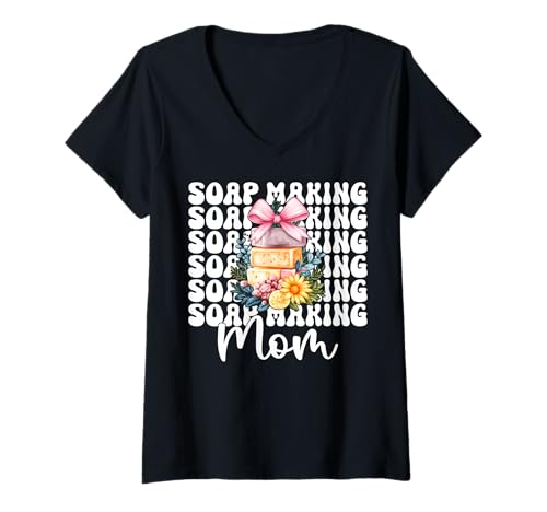 Damen Seifenherstellung Mama Seifenbereiter Seifenhändler Mama Muttertag T-Shirt mit V-Ausschnitt von Womens Coquette Bow Soap Making Soap Maker Gifts