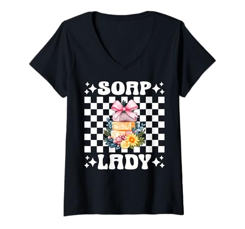 Damen Soap Lady Seifenherstellung Seifenhersteller Seifenhändler Mädchen Mama T-Shirt mit V-Ausschnitt Damen Soap Lady Seifenherstellung Seifenhersteller Seifenhändler Mädchen Mama T-Shirt mit V-Ausschnitt von Womens Coquette Bow Soap Making Soap Maker Gifts