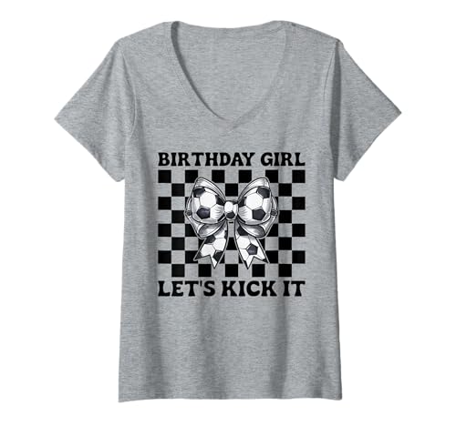 Damen Fußball Mädchen Fußball Mama Geburtstag Mädchen Let's Kick It T-Shirt mit V-Ausschnitt Damen Fußball Mädchen Fußball Mama Geburtstag Mädchen Let's Kick It T-Shirt mit V-Ausschnitt von Womens Coquette Bow Soccer Player Gifts