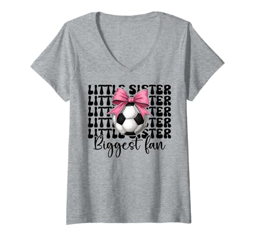 Damen Fußball Schwester Fußball Mädchen Little Sister Biggest Fan T-Shirt mit V-Ausschnitt Damen Fußball Schwester Fußball Mädchen Little Sister Biggest Fan T-Shirt mit V-Ausschnitt von Womens Coquette Bow Soccer Player Gifts