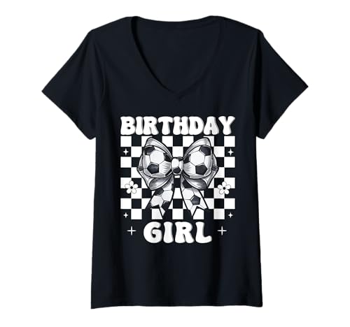 Damen Geburtstag Mädchen Fußball Mädchen Kokette Schleife T-Shirt mit V-Ausschnitt Damen Geburtstag Mädchen Fußball Mädchen Kokette Schleife T-Shirt mit V-Ausschnitt von Womens Coquette Bow Soccer Player Gifts