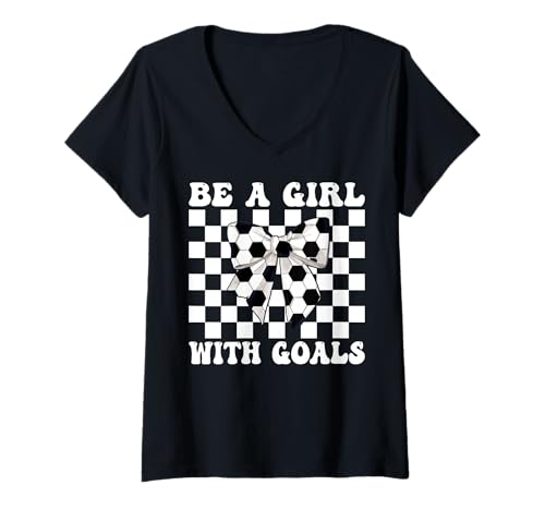 Damen Soccer Girl Coquette Sei ein Mädchen mit Toren T-Shirt mit V-Ausschnitt Damen Soccer Girl Coquette Sei ein Mädchen mit Toren T-Shirt mit V-Ausschnitt von Womens Coquette Bow Soccer Player Gifts