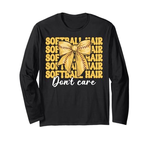 Softball Hair Don't Care Softball Mädchen Softball Mama Kokette Langarmshirt von Womens Coquette Bow Softball Player Gifts