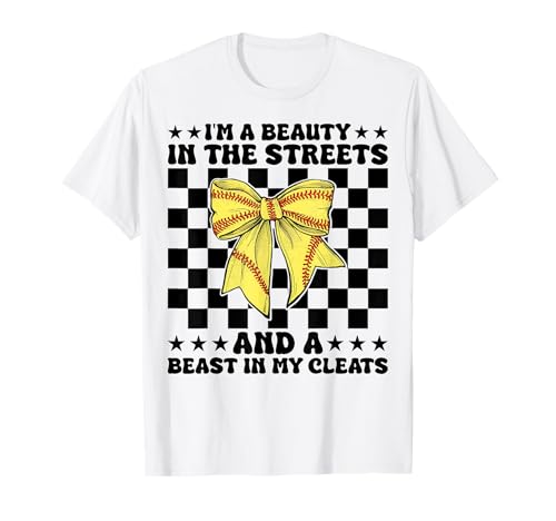 Softball-Mädchen Mama Coquette Bow Ich Bin eine Schönheit auf der Straße T-Shirt von Womens Coquette Bow Softball Player Gifts