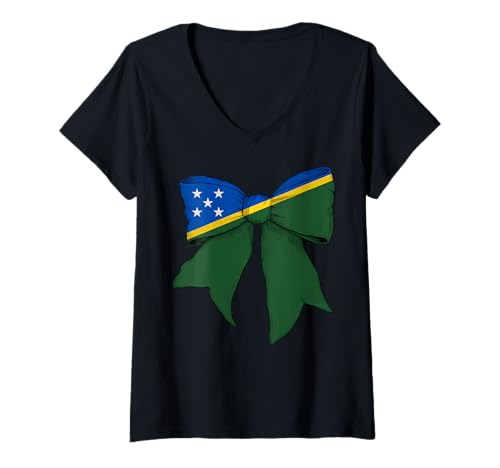 Damen Salomoninseln Salomon Islander Pride Flagge Mädchen Kokette T-Shirt mit V-Ausschnitt Damen Salomoninseln Salomon Islander Pride Flagge Mädchen Kokette T-Shirt mit V-Ausschnitt von Womens Coquette Bow Solomon Islands Heritage Gifts