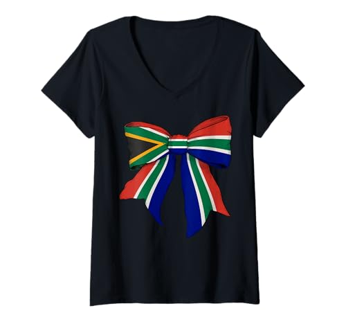 Damen Südafrika Südafrika Stolz Flagge Mädchen Kokette Schleife T-Shirt mit V-Ausschnitt Damen Südafrika Südafrika Stolz Flagge Mädchen Kokette Schleife T-Shirt mit V-Ausschnitt von Womens Coquette Bow South Africa Heritage Gifts