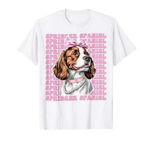 Springer Spaniel Hund Mädchen Kokette Schleife Rosa Band T-Shirt von Womens Coquette Bow Springer Spaniel Dog Gifts