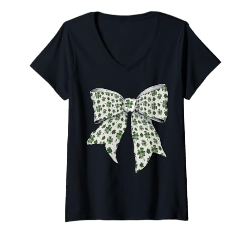 Damen Irish Shamrock Girl Kokettenbogen zum St. Patrick's Day T-Shirt mit V-Ausschnitt Damen Irish Shamrock Girl Kokettenbogen zum St. Patrick's Day T-Shirt mit V-Ausschnitt von Womens Coquette Bow St. Patrick's Day Irish Gifts
