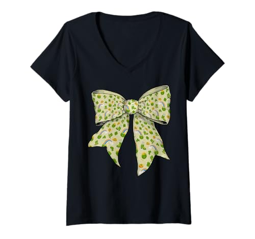 Damen St. Patrick's Day Irisches Kleeblatt Regenbogen Muster Kokette T-Shirt mit V-Ausschnitt Damen St. Patrick's Day Irisches Kleeblatt Regenbogen Muster Kokette T-Shirt mit V-Ausschnitt von Womens Coquette Bow St. Patrick's Day Irish Gifts