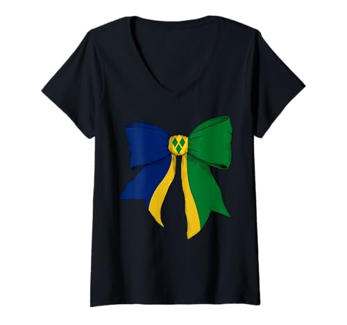 Damen St. Vincent & Grenadinen Saint Vincentian Pride Kokette Bogen T-Shirt mit V-Ausschnitt Damen St. Vincent & Grenadinen Saint Vincentian Pride Kokette Bogen T-Shirt mit V-Ausschnitt von Womens Coquette Bow St. Vincent & Grenadines Gifts