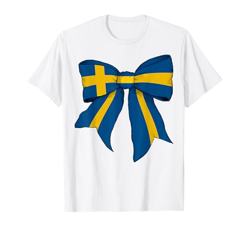 Schweden Schwede Pride Flagge Mädchen Kokette Schleife Band T-Shirt Schweden Schwede Pride Flagge Mädchen Kokette Schleife Band T-Shirt von Womens Coquette Bow Sweden Heritage Flag Gifts