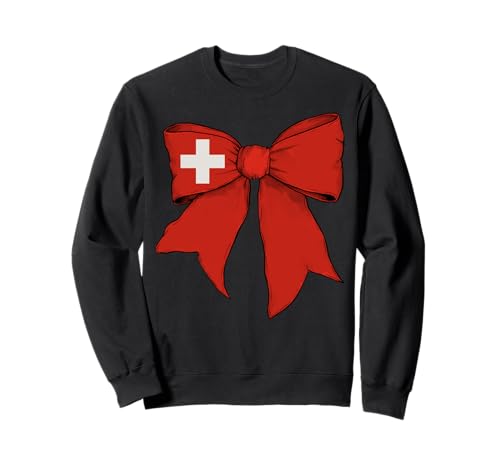 Schweiz Schweizer Stolz Flagge Mädchen Kokette Schleife Band Sweatshirt von Womens Coquette Bow Switzerland Heritage Gifts