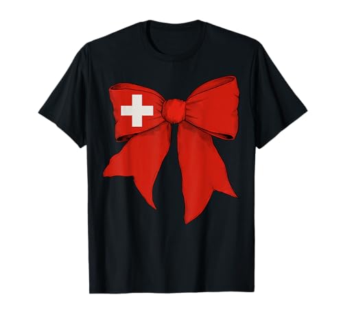 Schweiz Schweizer Stolz Flagge Mädchen Kokette Schleife Band T-Shirt Schweiz Schweizer Stolz Flagge Mädchen Kokette Schleife Band T-Shirt von Womens Coquette Bow Switzerland Heritage Gifts