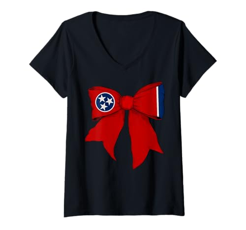 Damen Kokettenschleifenband mit Flagge des Bundesstaates Tennessee für Mädchen T-Shirt mit V-Ausschnitt Damen Kokettenschleifenband mit Flagge des Bundesstaates Tennessee für Mädchen T-Shirt mit V-Ausschnitt von Womens Coquette Bow Tennessee Heritage Flag Gifts