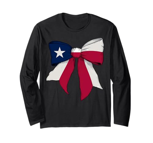 Texas-Staatsflagge Mädchen Kokette Schleife Band Langarmshirt von Womens Coquette Bow Texas Heritage Flag Gifts