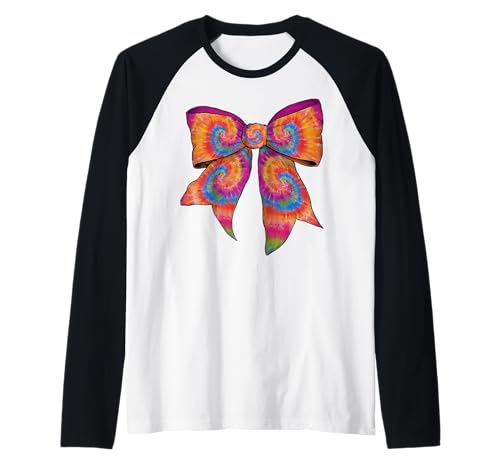 Batikschleife, Regenbogen-Wirbel-Design, Hippie-Mädchen, Kokette Raglan Batikschleife, Regenbogen-Wirbel-Design, Hippie-Mädchen, Kokette Raglan von Womens Coquette Bow Tie Dye Rainbow Swirl Gifts