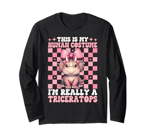 This is My Human Costume I'm A Triceratops Dinosaurier Girl Mom Langarmshirt von Womens Coquette Bow Triceratops Dinosaur Gifts