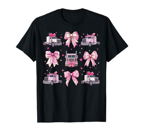 Trucker Trucker Driver Girl Coquette Bow Pink Mama T-Shirt von Womens Coquette Bow Trucker Truck Driver Gifts