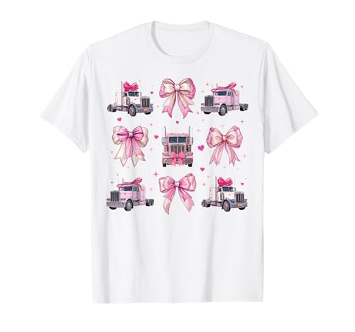 Trucker Trucker Driver Girl Coquette Bow Pink Mama T-Shirt von Womens Coquette Bow Trucker Truck Driver Gifts