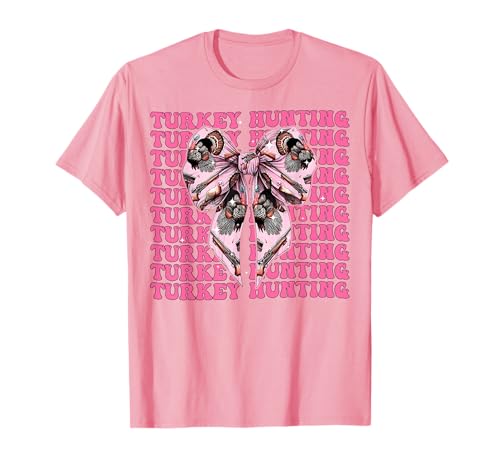 Türkei Hunter Türkei Jagd Mädchen Kokette Schleife Rosa Band T-Shirt von Womens Coquette Bow Turkey Hunter Hunting Gifts