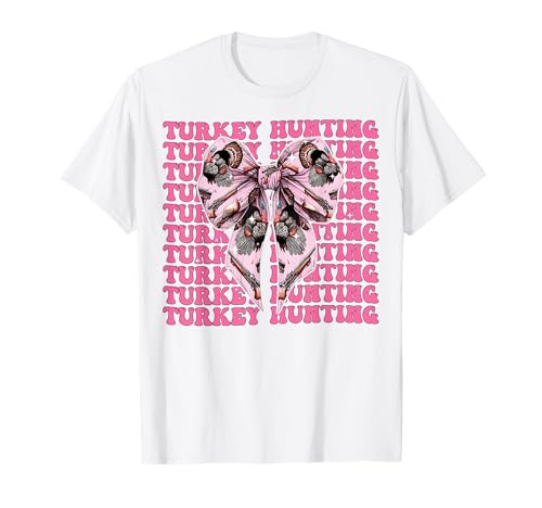 Türkei Hunter Türkei Jagd Mädchen Kokette Schleife Rosa Band T-Shirt von Womens Coquette Bow Turkey Hunter Hunting Gifts