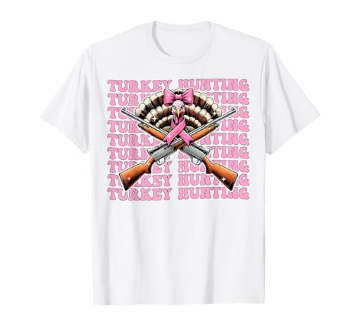 Türkei Hunter Türkei Jagd Mädchen Kokette Schleife Rosa Band T-Shirt von Womens Coquette Bow Turkey Hunter Hunting Gifts