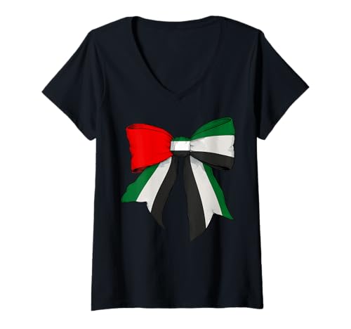 Damen Vereinigte Arabische Emirate Emiraten UAE Flagge Mädchen Kokette Bogen T-Shirt mit V-Ausschnitt Damen Vereinigte Arabische Emirate Emiraten UAE Flagge Mädchen Kokette Bogen T-Shirt mit V-Ausschnitt von Womens Coquette Bow United Arab Emirates UAE Gifts