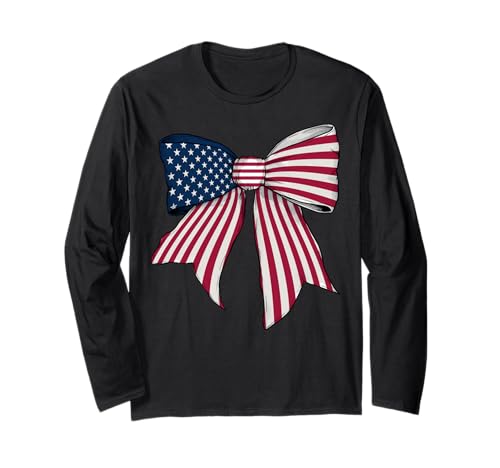 Vereinigte Staaten US USA American Pride Flag Girl Coquette Bow Langarmshirt von Womens Coquette Bow United States Heritage Gifts