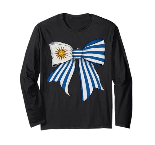 Uruguay Uruguayischer Stolz Flagge Mädchen Kokette Schleife Band Langarmshirt von Womens Coquette Bow Uruguay Heritage Flag Gifts