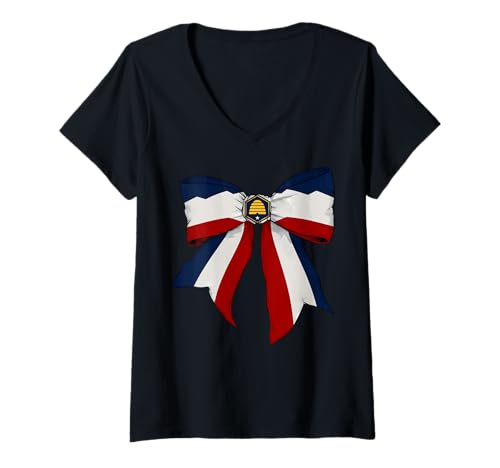 Damen Kokettenschleifenband mit Flagge von Utah für Mädchen T-Shirt mit V-Ausschnitt Damen Kokettenschleifenband mit Flagge von Utah für Mädchen T-Shirt mit V-Ausschnitt von Womens Coquette Bow Utah Heritage Flag Gifts
