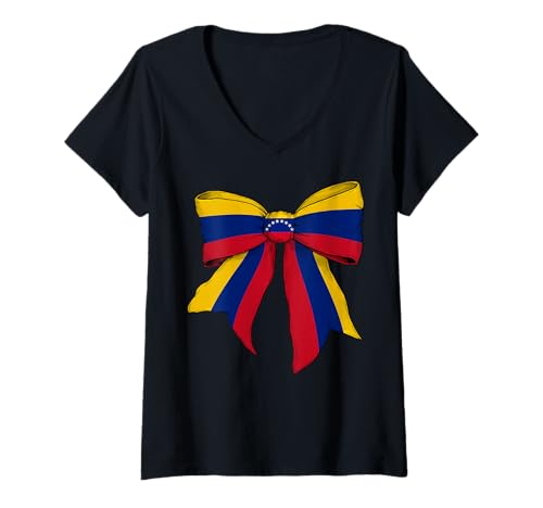 Damen Venezuela-Schleifenband mit venezolanischer Flagge, Mädchen, Kokette T-Shirt mit V-Ausschnitt Damen Venezuela-Schleifenband mit venezolanischer Flagge, Mädchen, Kokette T-Shirt mit V-Ausschnitt von Womens Coquette Bow Venezuela Heritage Flag Gifts